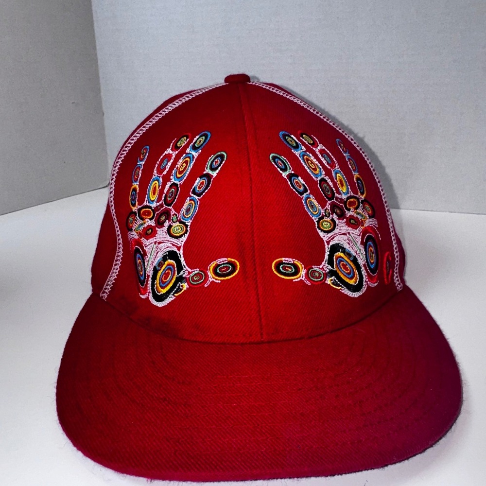 Coogi Fitted Hat Mens Size 8 Red Embroidered Hand Graphics Contrast Stitching